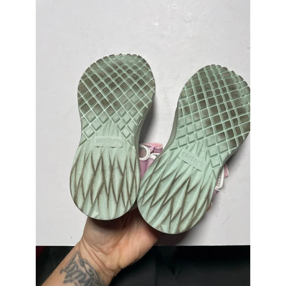 Carter's Unicorn Sandals Kids Size 12 Light Blue Pink Glitter Summer Casual Fun